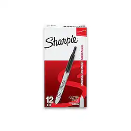 Sharpie - Retractable Permanent Marker, Ultra Fine Tip, 12/Pack - Black