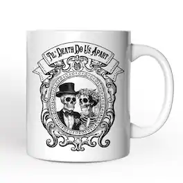 OrnamentallyYou - Vintage Skeleton Lovers Til' Death Do us Apart, Mug, Classic Antique Halloween Gift - White