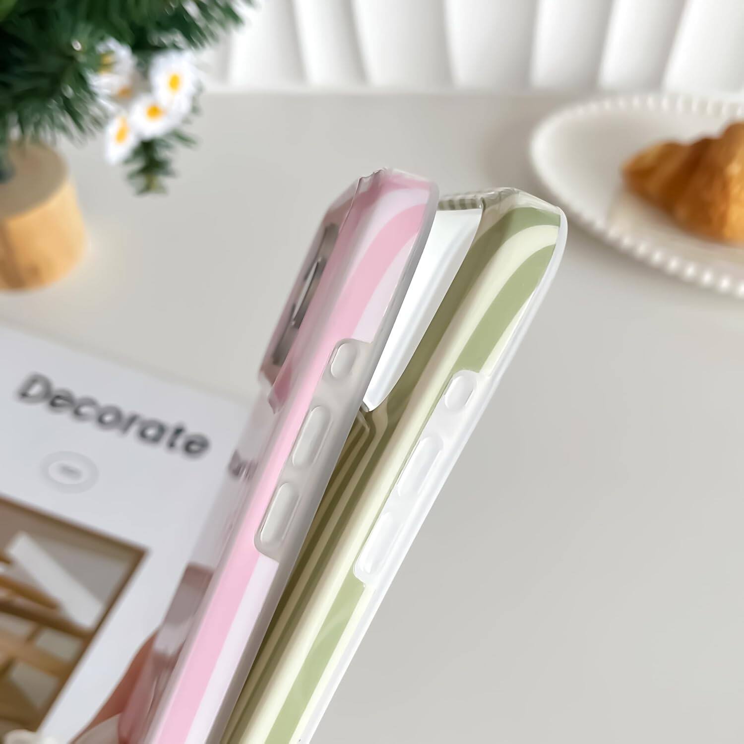 Alt View 1. FINEAK - Cute Striped iPhone 17 Pro Case - Slim TPU Shockproof Cover - Pink.