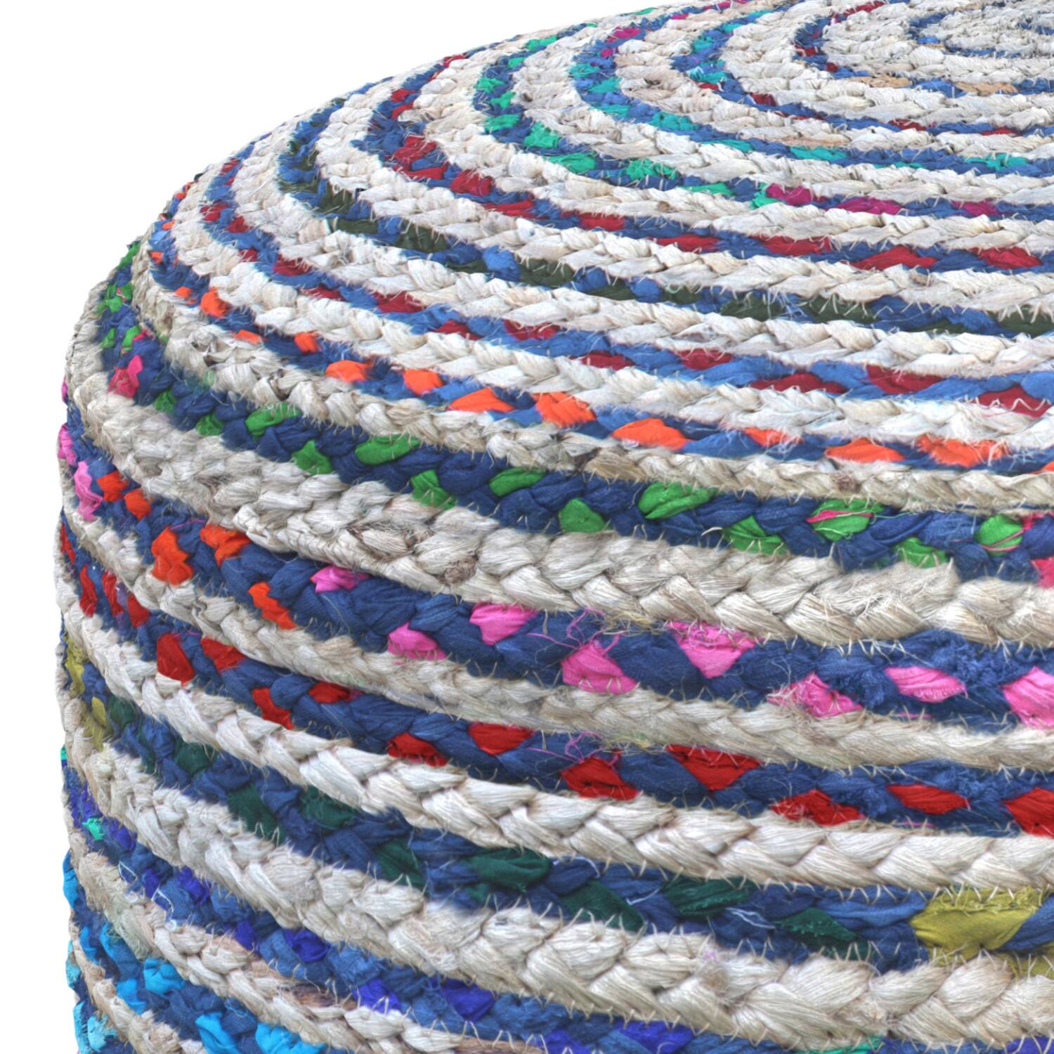 Alt View 2. Simpli Home - Margo Boho Round Pouf in Blue Braided Jute - Blue.