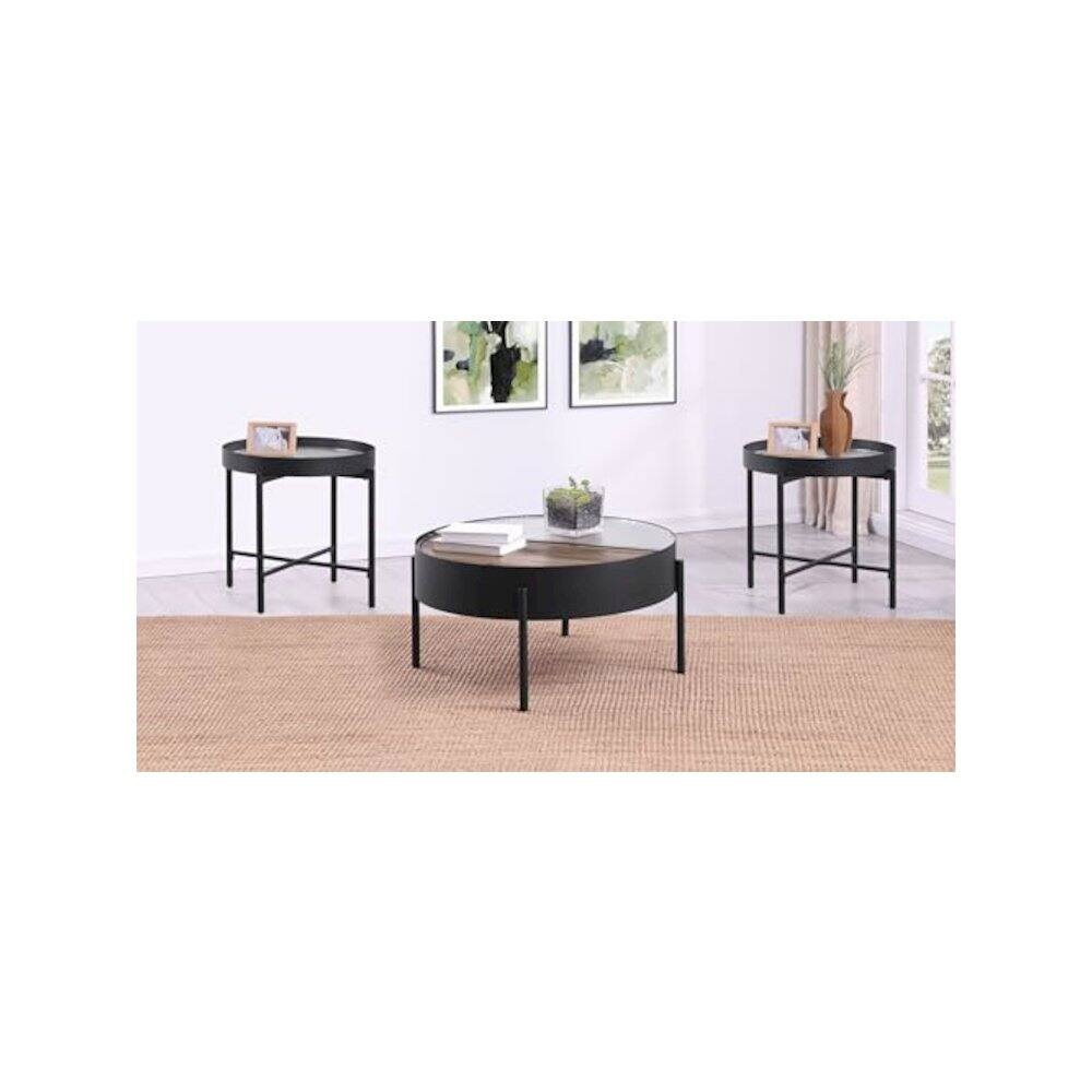 Alt View 7. Coaster Co. of America - Ozella 3-piece Round Coffee and End Table Set Sandy Black - Sandy Black.