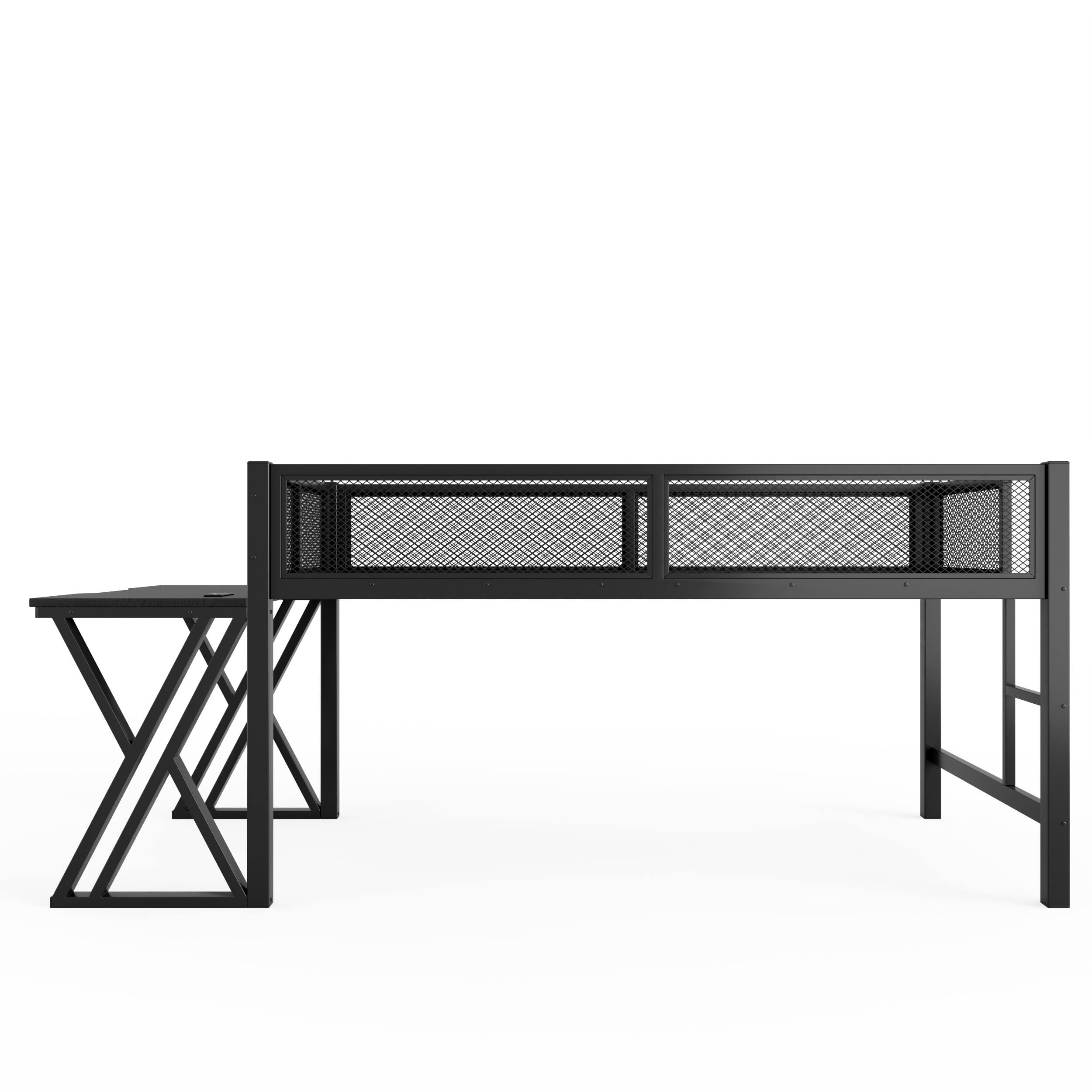 Back. Whisen - Gaming Loft Bed with Desk, RGB LED & USB Ports, Metal Frame Workstation for Dorm & Bedroom - Black.