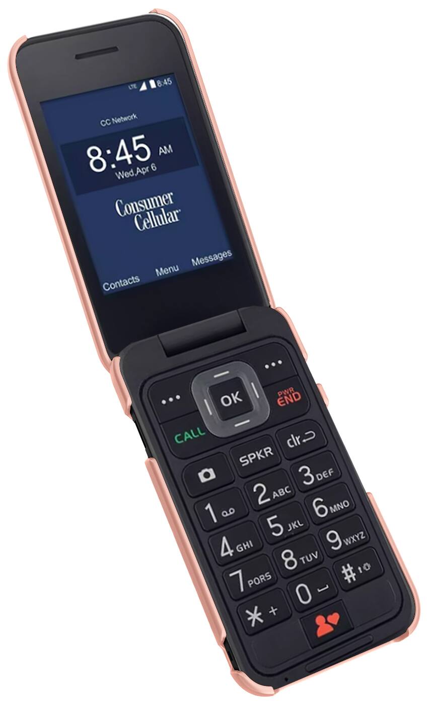 LTE  
8:45  
CC Network  
8:45 AM  
Wed, Apr 6  
Consumer Cellular  
Contacts  
Menu  
Messages  

PWR  
OK  
END  
clr  
SPKR  
3 DEF  
2 ABC  
1  
6 MNO  
5 JKL  
4 GHI  
9 WXYZ  
8 TUV  
# to 7 PORS  
0 * +