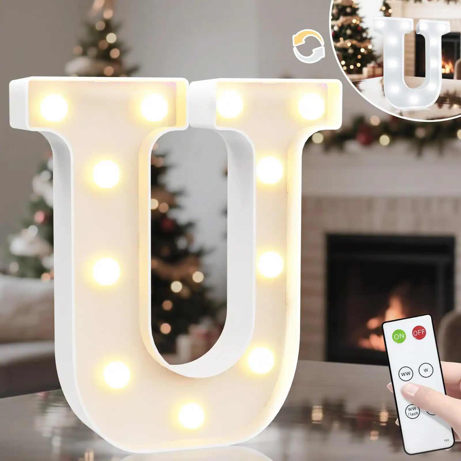 Paradigms Interiors - Light Up Letters Cool And Warm Marquee With Remote Alphabet Letter Sign For Birthday Graduation Wedding Par - Letter U