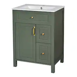 Ecooso - 24" Bathroom Vanity with Ceramic Sink, 2 Drawers, Door Storage Racks, Soft-Close - Green