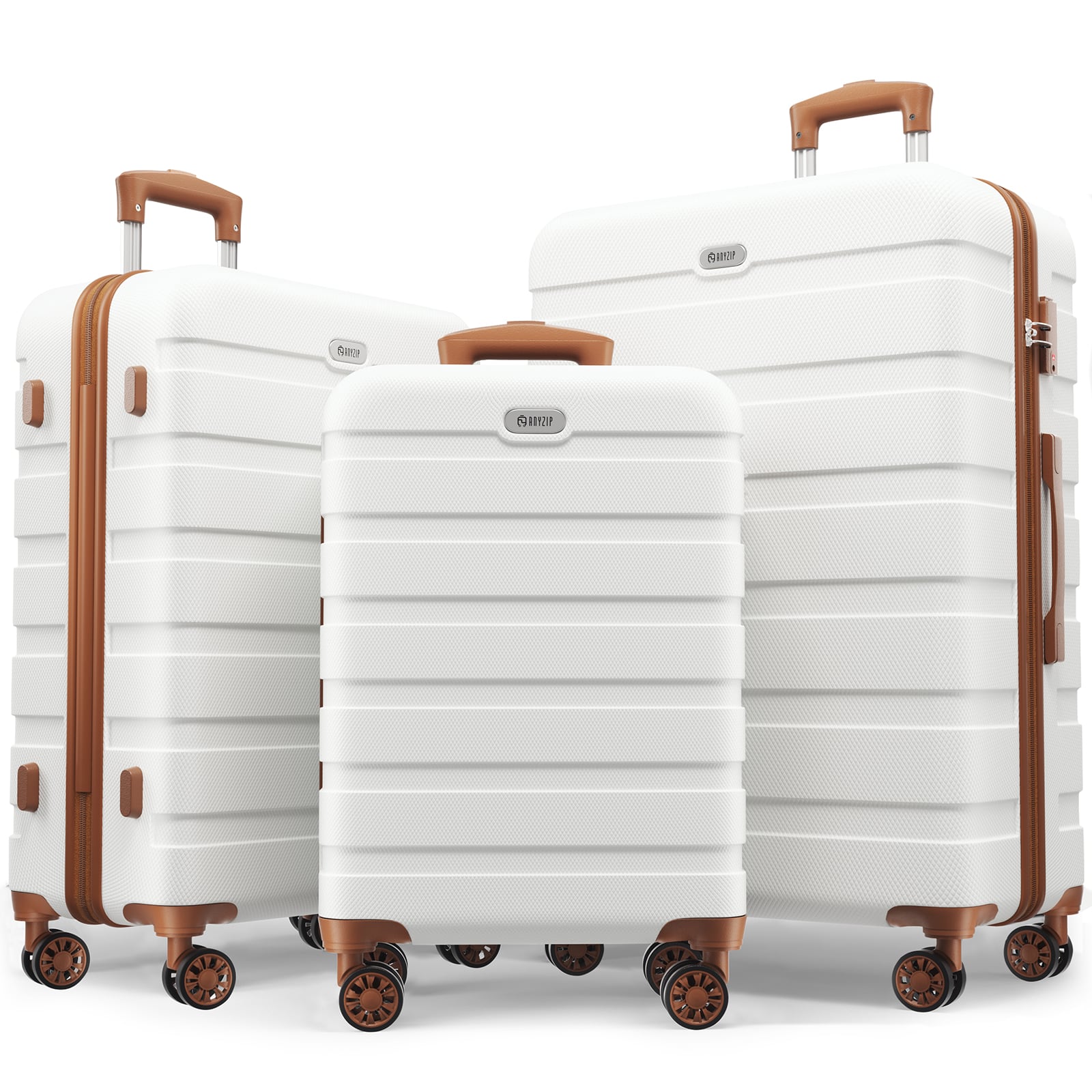 KERDOM - 3pcs Luggage Set - 20+24+28 in Durable Suitcase with TSA Lock, Universal Wheels, Impact Resistance Lightweight Trolley - White Brown