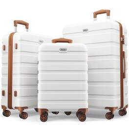 KERDOM - 3pcs Luggage Set - 20+24+28 in Durable Suitcase with TSA Lock, Universal Wheels, Impact Resistance Lightweight Trolley - White Brown