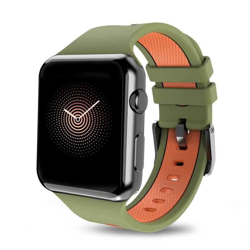 Mybat Pro - Silicone Antimicrobial Watchband for Apple Watch 38mm / 40mm - Orange - Green