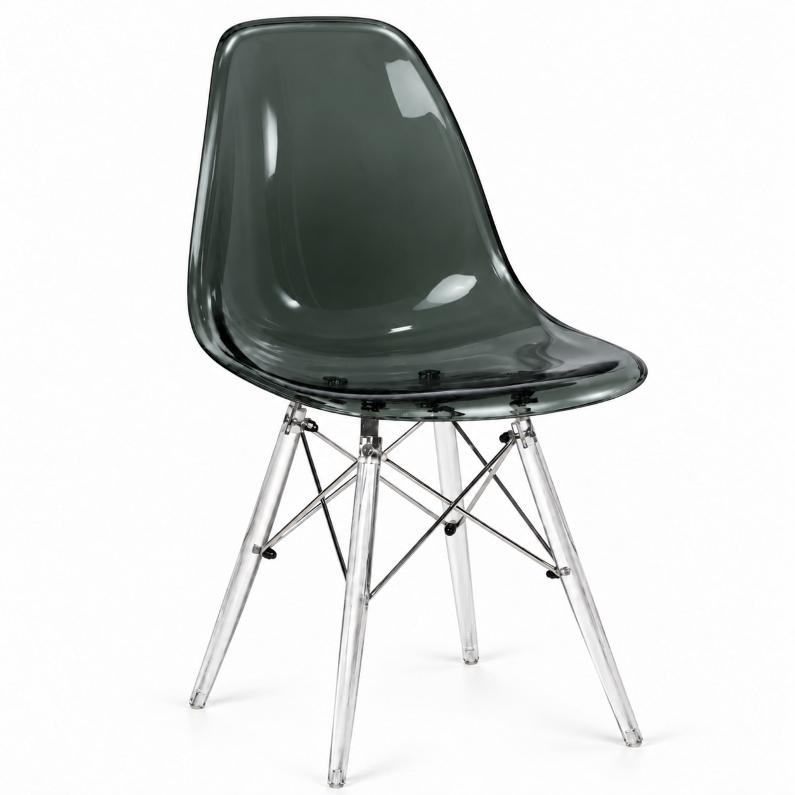 Front. LeisureMod - Cresco Modern Acrylic Accent Side Chair with Eifel Design Legs for Dining Room, Kitchen and Home Office - Transparent Black.