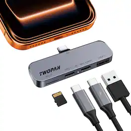 TWOPAN - USB C iPhone Hub for ProRes Video Recording, Ultra-Slim USB 3.2, Dual USB-C, Micro SD, and Charging Port Hub