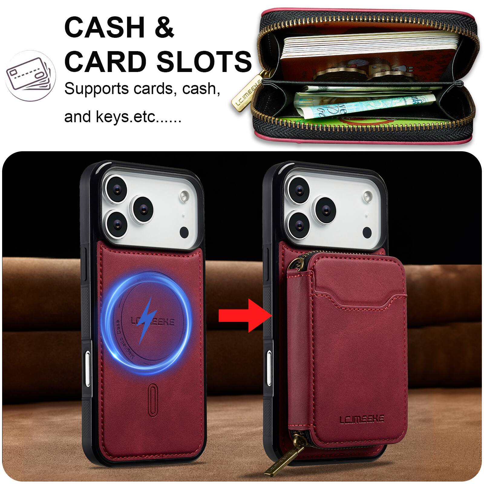 CASH & CARD SLOTS  
Supports cards, cash, and keys etc.....