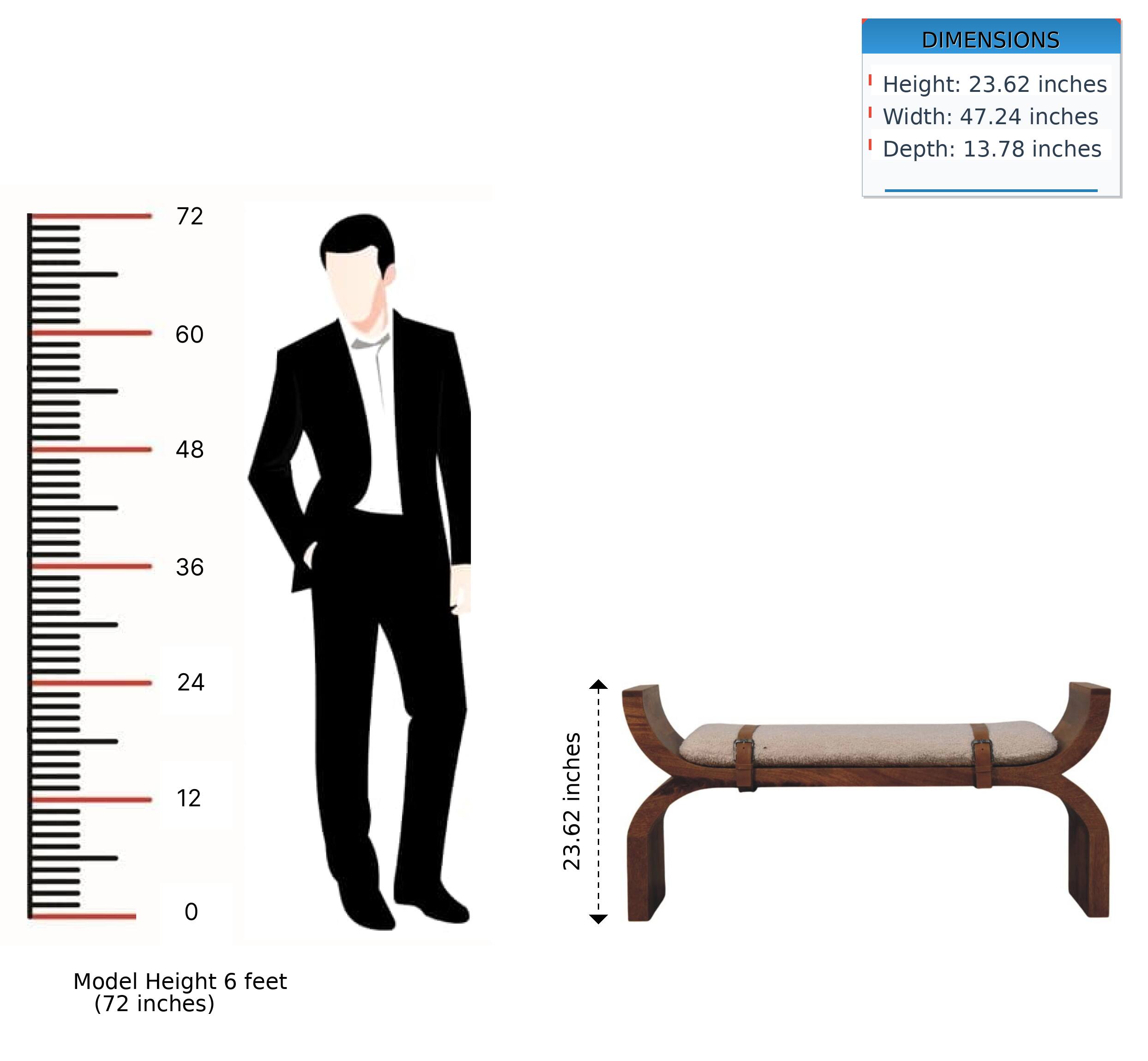 DIMENSIONS  
Height: 23.62 inches  
Width: 47.24 inches  
Depth: 13.78 inches  

Model Height 6 feet (72 inches)