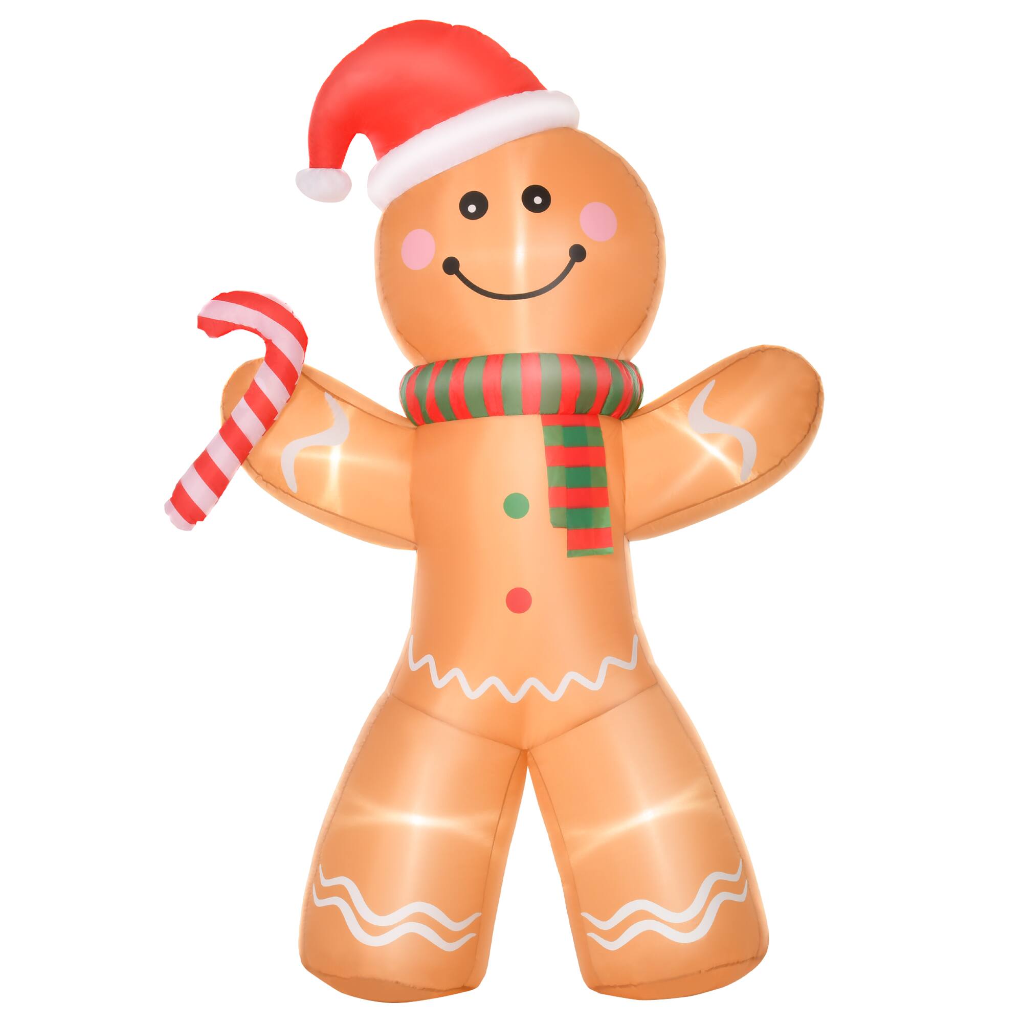 Front. TinyHomie - HOMCOM 8ft Christmas Inflatable Gingerbread Man Candy Cane Outdoor LED Decor - Yellow.