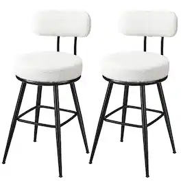 Songmics Home - 360° Swivel Bar Stools Set of 2, Counter Height Bar Stools with Back, Boucle Fabric, Contemporary Modern, 25.4 Inch Tall - Cloud White