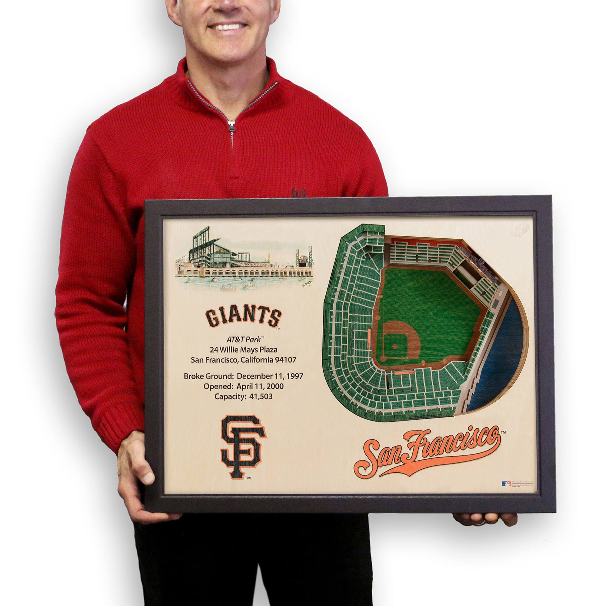 GIANTS  
AT&T Park  
24 Willie Mays Plaza  
San Francisco, California 94107  
Broke Ground: December 11, 1997  
Opened: April 11, 2000  
Capacity: 41,503  

San Francisco