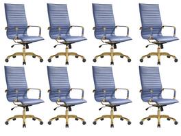 LeisureMod - Set of 8 Harris Modern High-Back Leather Upholstered Office Chair with Tilt & Swivel for Home Office - Navy Blue