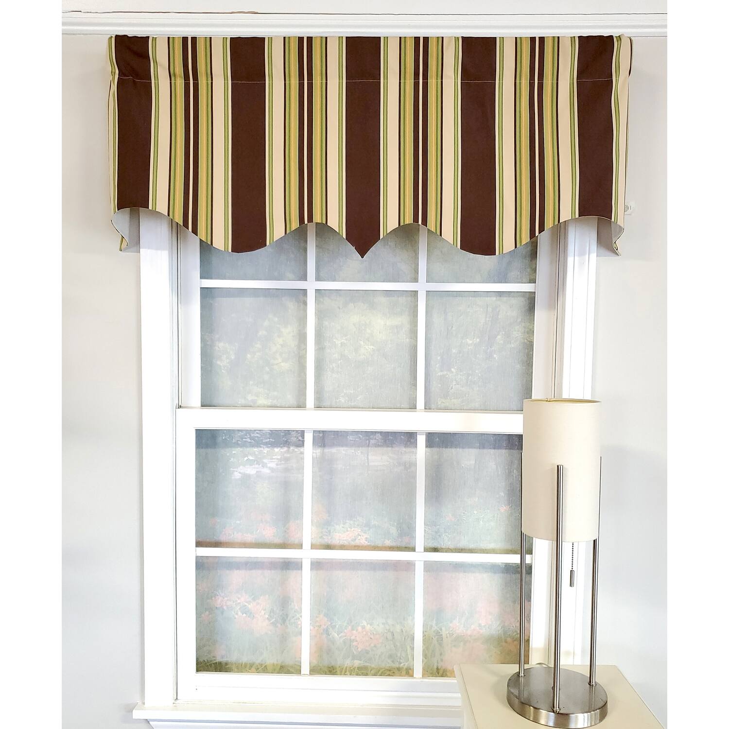 Angle. RLF Home - RLF Home 3" Rod Pocket High Quality Fabric Aurelia Stripe Regal Valance for Windows 50" x 17" Brown - Brown.