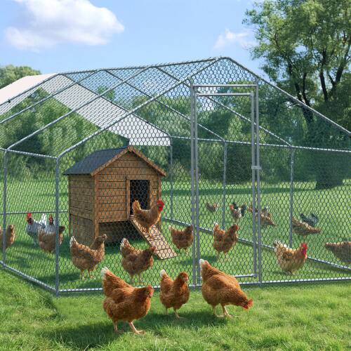 Alt View 10. Winado - 25x10x6.6FT Large Metal Poultry Cage for Chicken Run, Walk-in Chicken Pen with Waterproof Cover for Garden Outdoor Yard - Sliver.