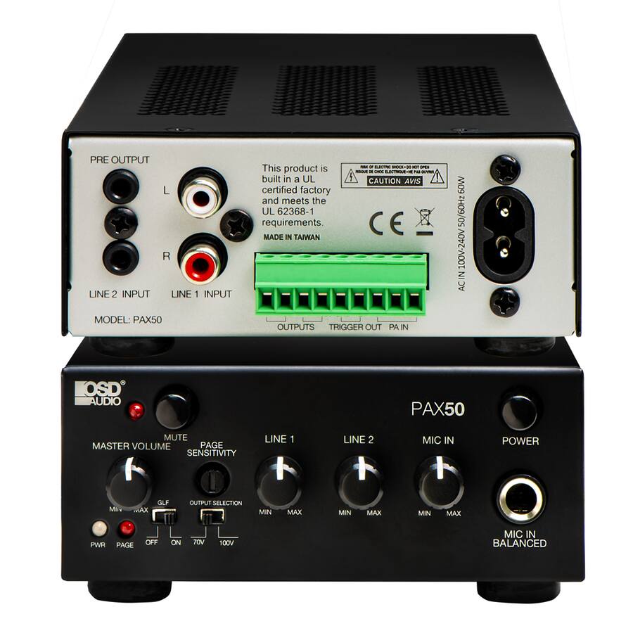 Audio Rack Handles OSD Audio PAX50 70V/100V Commercial Amplifier, 50W Class D, Quarter ...