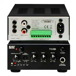 OSD Audio - PAX50 70V/100V Commercial Amplifier, 50W Class D, Quarter-Rack Width with Mic and Line Inputs - Black