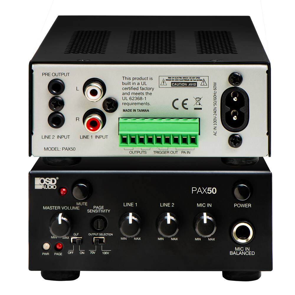 OSD Audio PAX50 70V/100V Commercial Amplifier, 50W Class D, Quarter ...