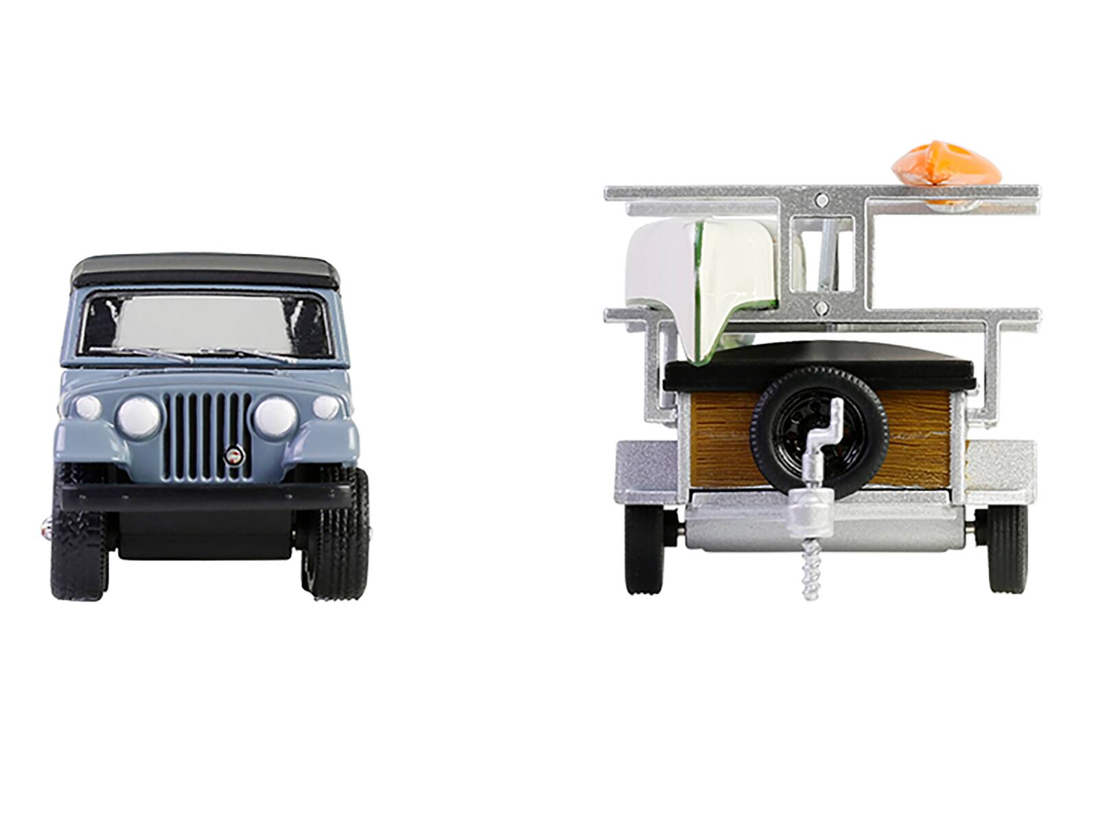 Alt View 3. Greenlight - 1968 Jeep Jeepster Commando SC-1 Gray w/Black and Top with Trailer, Canoe Rack, and Kayak 1/64 Model Cars by Greenlight.