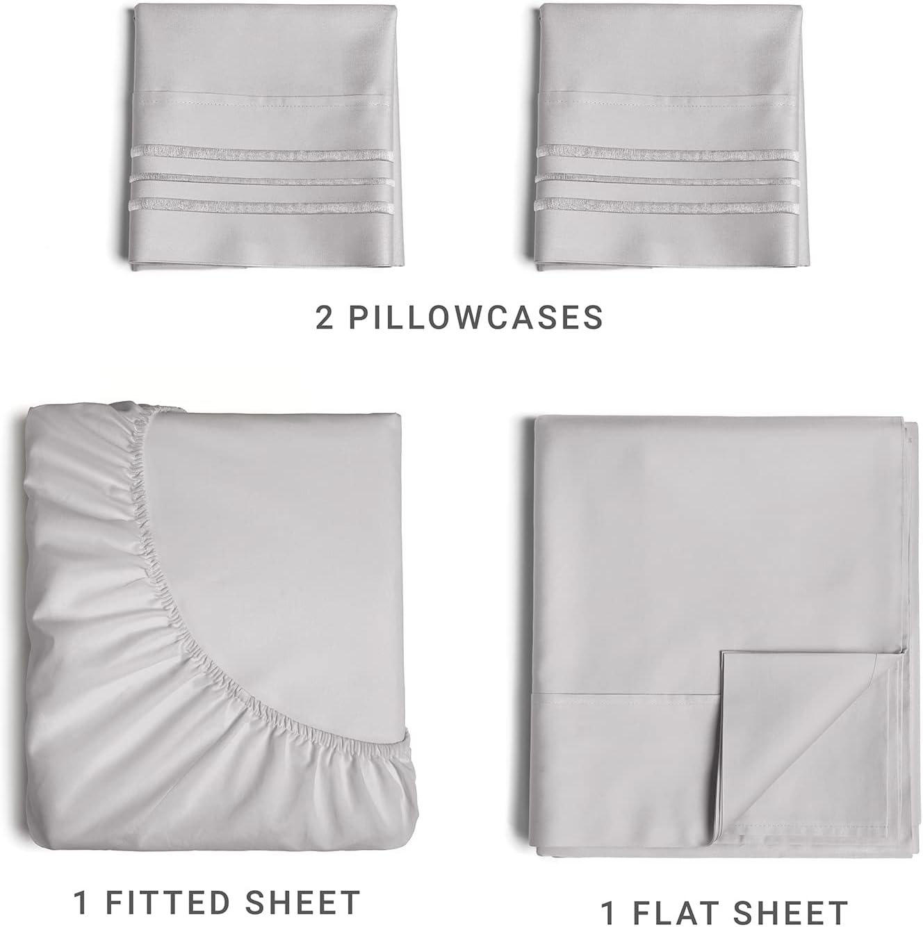 2 Pillowcases  
1 Fitted Sheet  
1 Flat Sheet