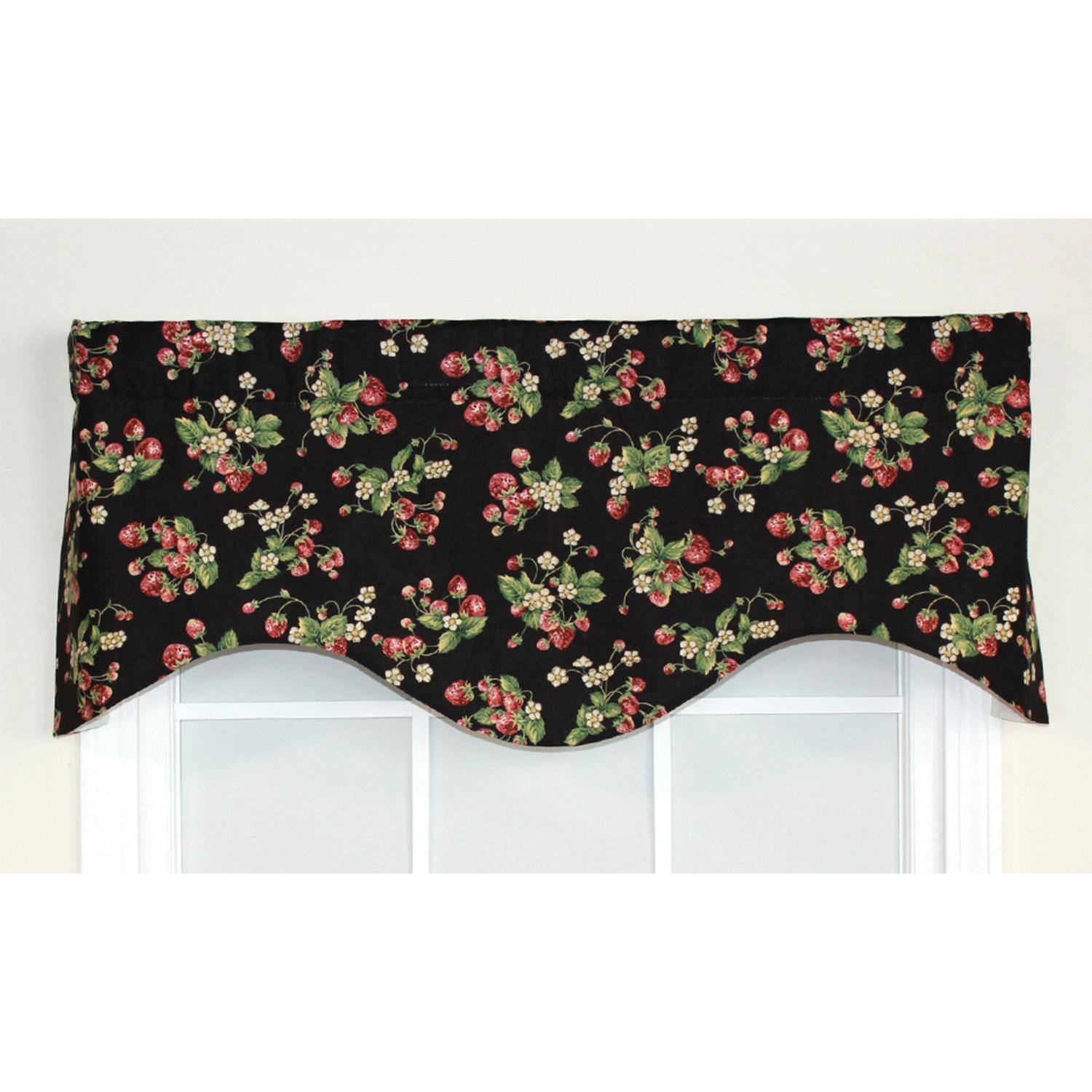 Angle. RLF Home - RLF Home Strawberry Cornice 100% Cotton with Fully Lined 3" Rod Pocket Valnance for Windows 50" x 17" Black - Black.