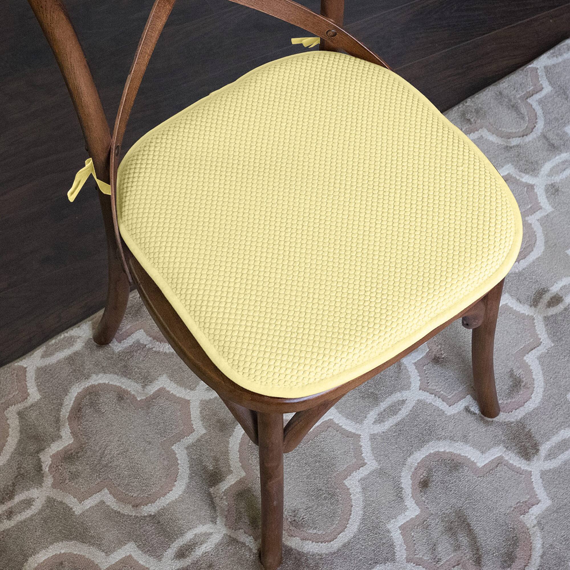 Back. Sweet Home Collection - Honeycomb Memory Foam Non-Slip 16" x 16" Chair Cushion Pad with Ties, 6-Pack - Yellow.