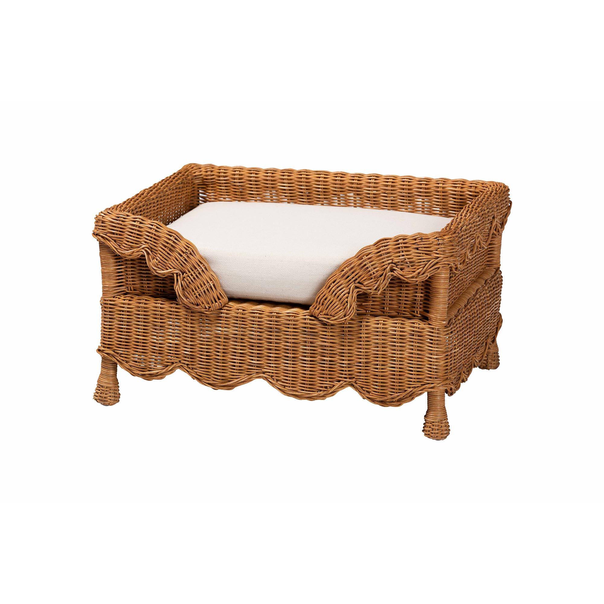 bali & pari - Papina Natural Rattan Pet Bed - Handwoven Wicker Enclosed Lounge Bed for Dogs and Cats with Removable Cushion, 25.6" - Light Honey