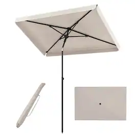 Costway - Rectangular Outdoor Balcony Umbrella, Push Button Tilt, Portable Carrying Bag - Beige