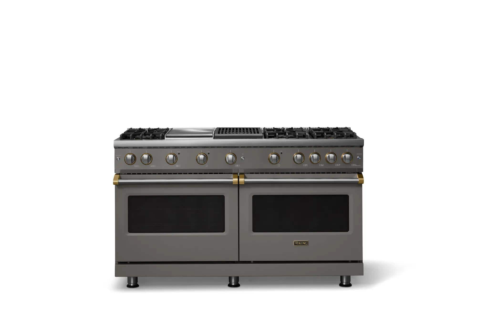 Viking - 60"W. Pro5S  8.0 Cu. Ft. Freestanding Sealed 6 Burner LP Gas Convection Range/Double Oven-Damascus Gray/Brushed Brass - Damascus Gray