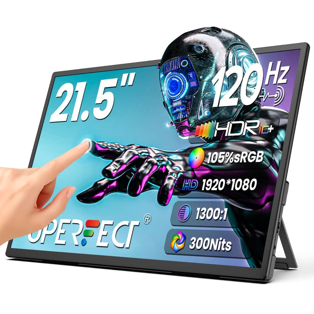 UPERFECT - 21.5" 120Hz Touch Portable Gaming Monitor, Kickstand & VESA, USB-C/HDMI, for Laptop/Steam Deck/Mac/Phone - Black