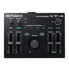 Roland VOLUME MIC SENS PEAK VOICE TRANSFORMER VT-4
MEMORY / EFFECT VARIATION
1 2 3 4
KEY A B C D E F G
ROBOT MEGAPHONE
PITCH +OCT -OCT
FORMANT +10 -10
VOCODER AUTO PITCH
HARMONY
BALANCE
REVERB
EFFECT MAX
NORMAL OFF
MANUAL BYPASS