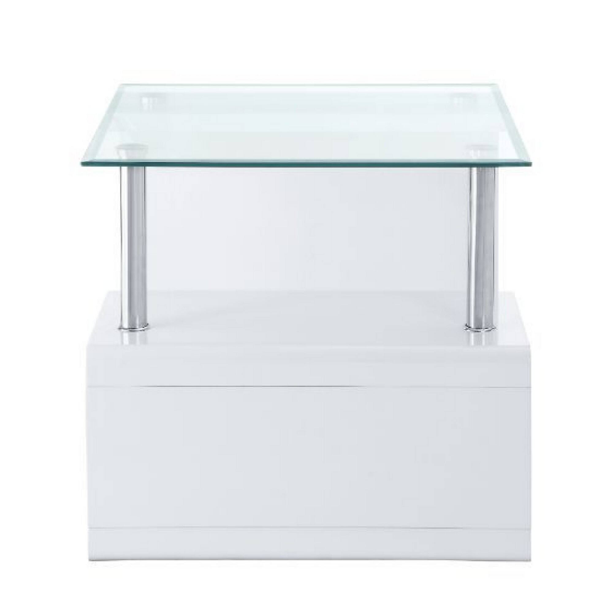 Alt View 1. Manhattan Lane - 24 Inch Square Accent End Table, Glass Top, Open Shelf - White, Chrome.