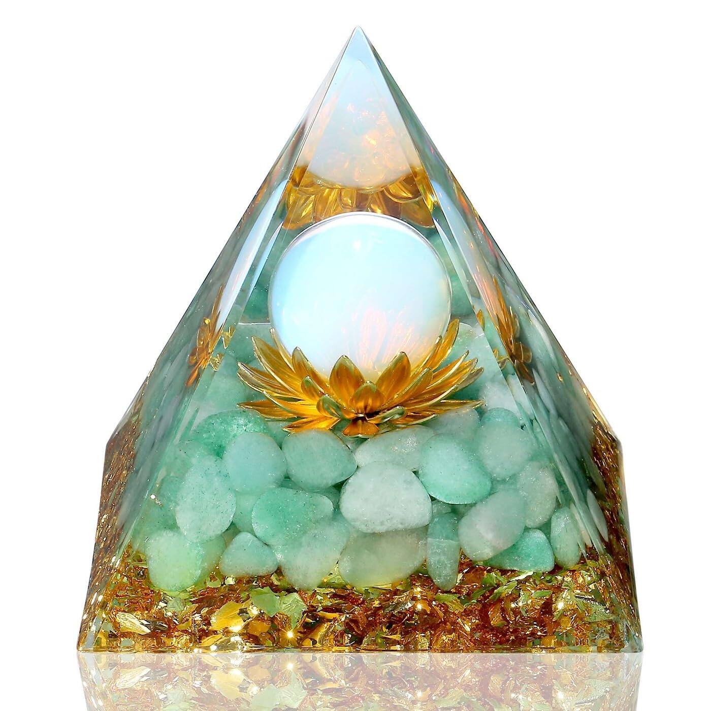 Front. Alchemy Casas - Amethyst Orgone Pyramid Energy Generator Healing Crystal Decor Gift - D-green Aventurine.