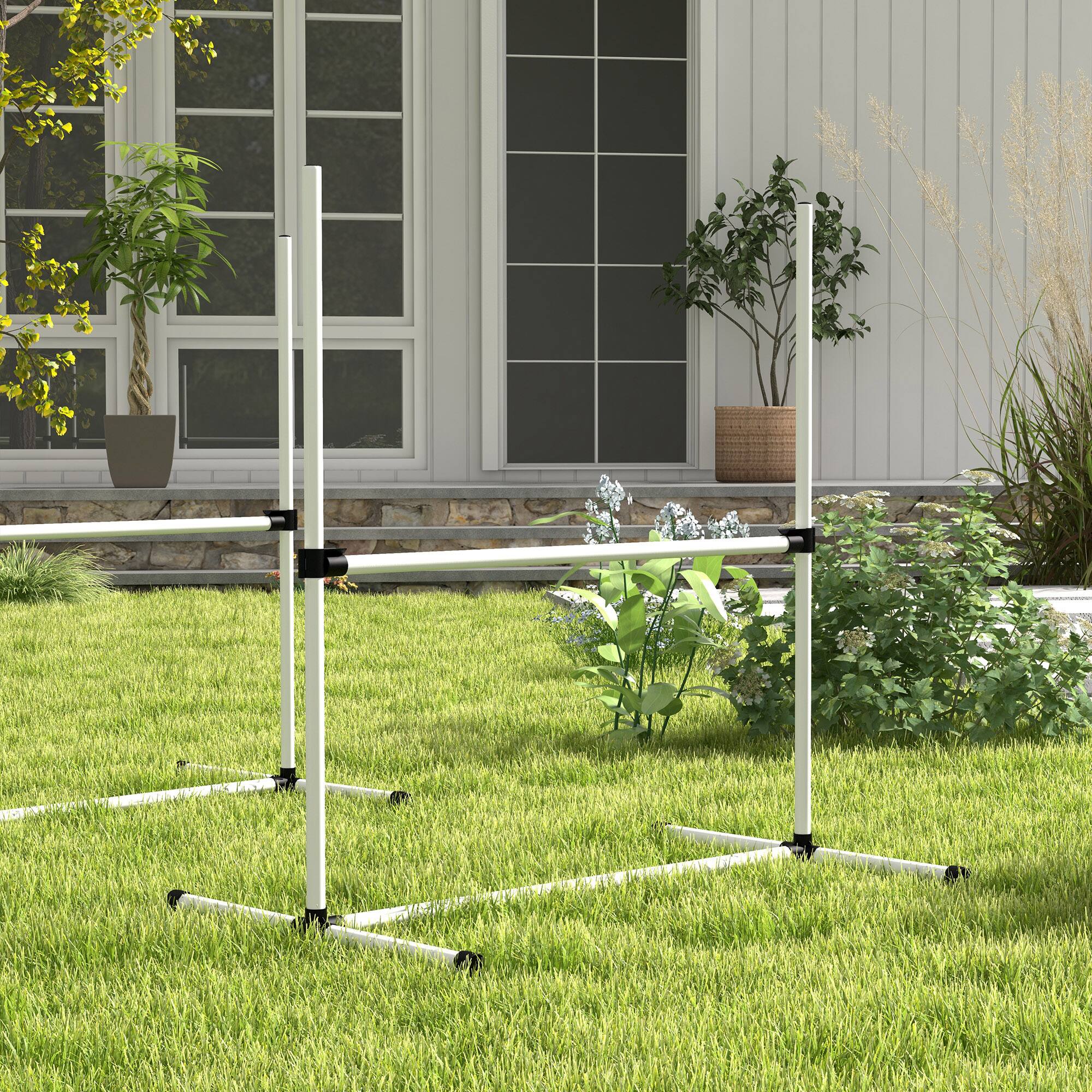 Alt View 5. Pawhut - 8 Piece Dog Agility Equipment, Adjustable Height Jump Bars, Carry Bag, Displacing Top Bar - White.