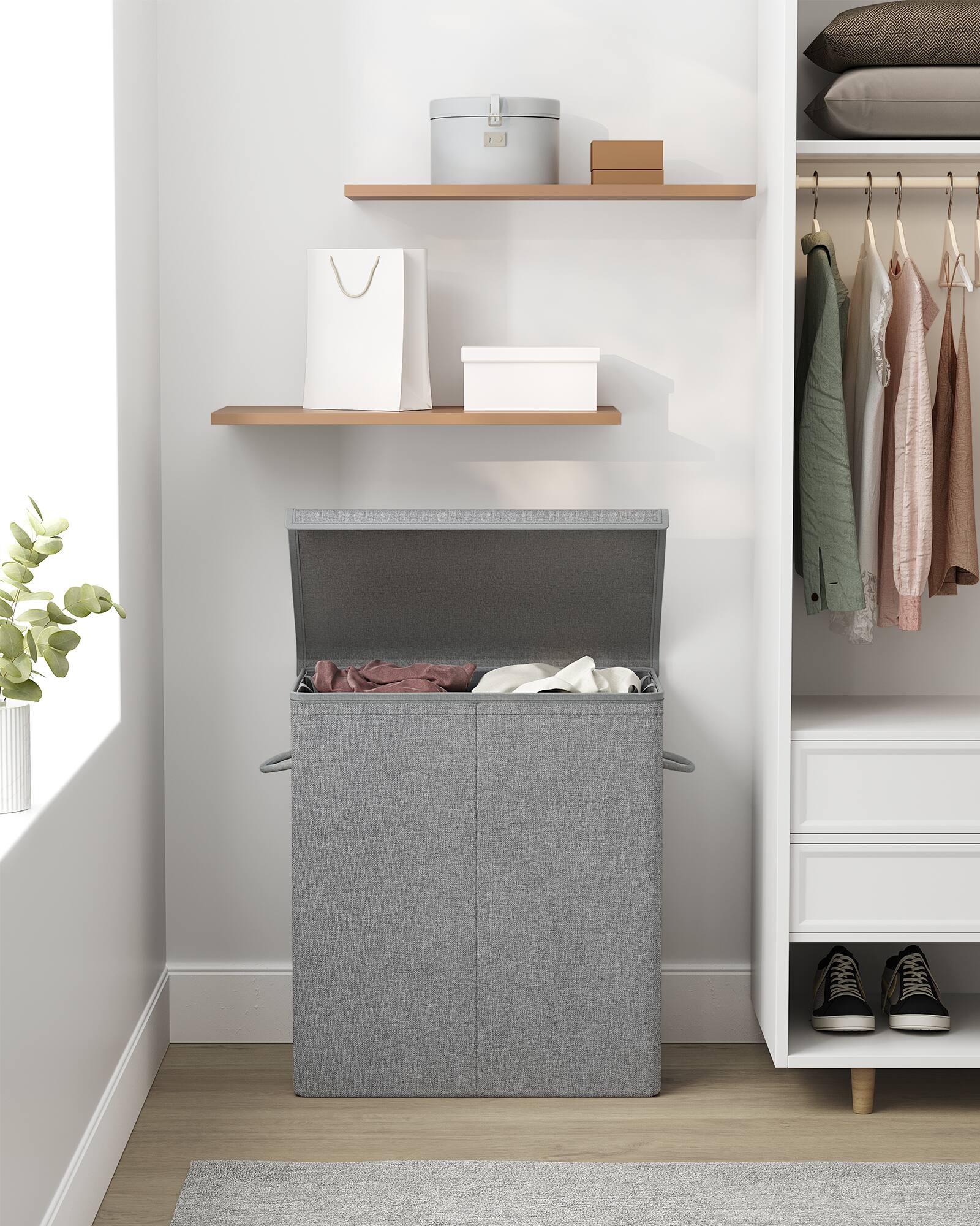 Alt View 5. Songmics Home - Sturdy Double Laundry Hamper with Lid, Removable Fabric Bag, 142L,2 Section, Laundry Basket with Handles - Gray.