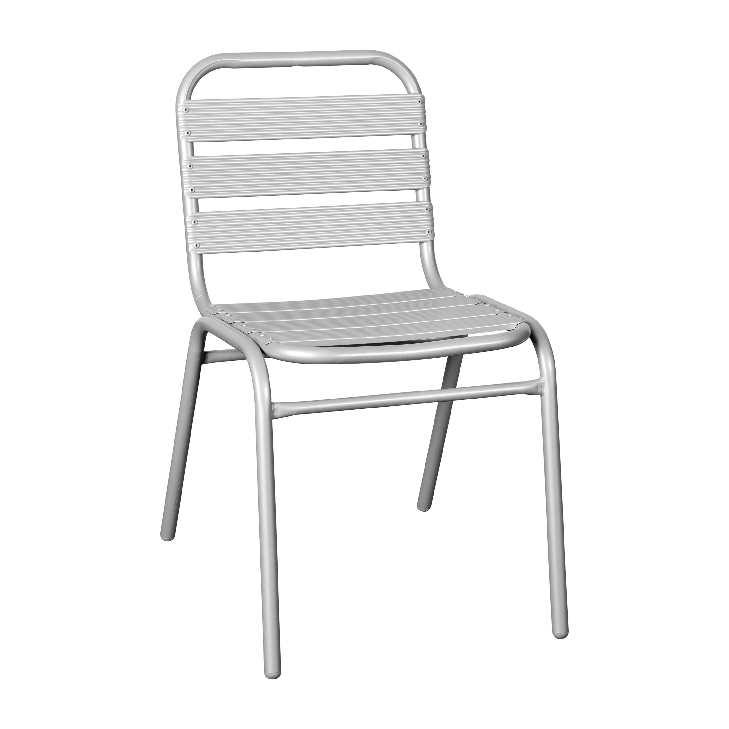 Emma + Oliver - Metal Commercial Indoor-Outdoor Armless Restaurant Stack Chair with Triple Slat Back - Silver price history on PriceWatchPro