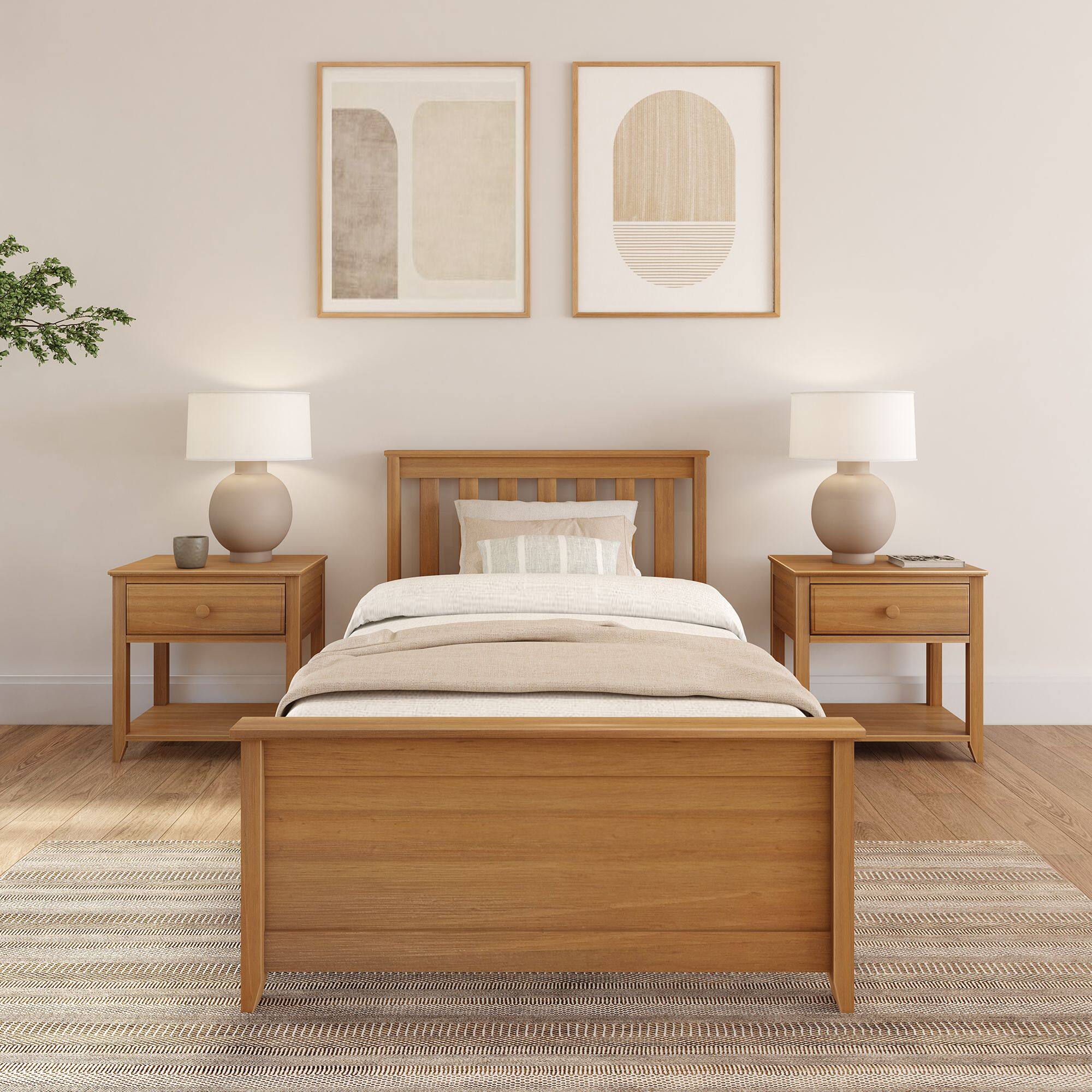 Alt View 1. Plank+Beam - Classic Twin-Size Platform Bed, Pecan - Pecan.