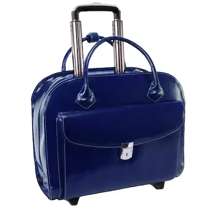 Front. McKleinUSA - 15-inch Top Grain Leather Wheeled Laptop Briefcase, Rolling Women's Business Overnight Bag, Removable Trolley Case - Navy.