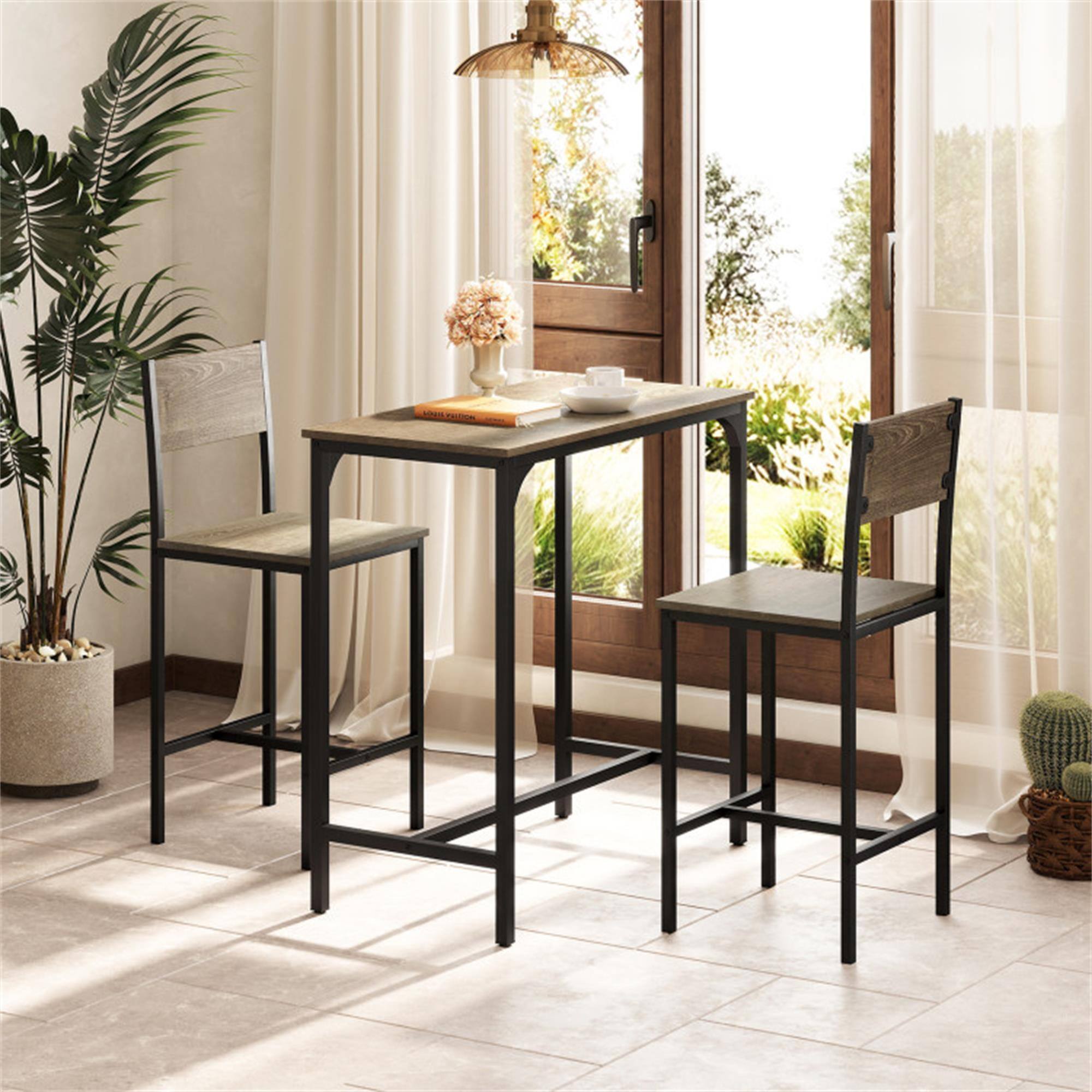 Alt View 6. Boyel Living - Gray 3Piece Mixed Material Dining Set Ergonomic Backrest Design Builtin Footrest for Outdoor Living Spaces - Gray.