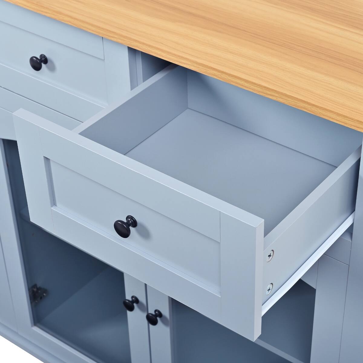 Alt View 10. Loheer - Loheer 54.2 inch mobile kitchen island rolling kitchen cart with trash bin cabinet blue gray kitchen prep table - Blue Gray.