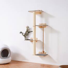 VEVOR - 4 Tiers Tall Cat Tree, Cat Wall Furniture Set with 4 Jumping Boards, Wall-Mounted Cat Floating Shelf up to 40 lbs - Natural