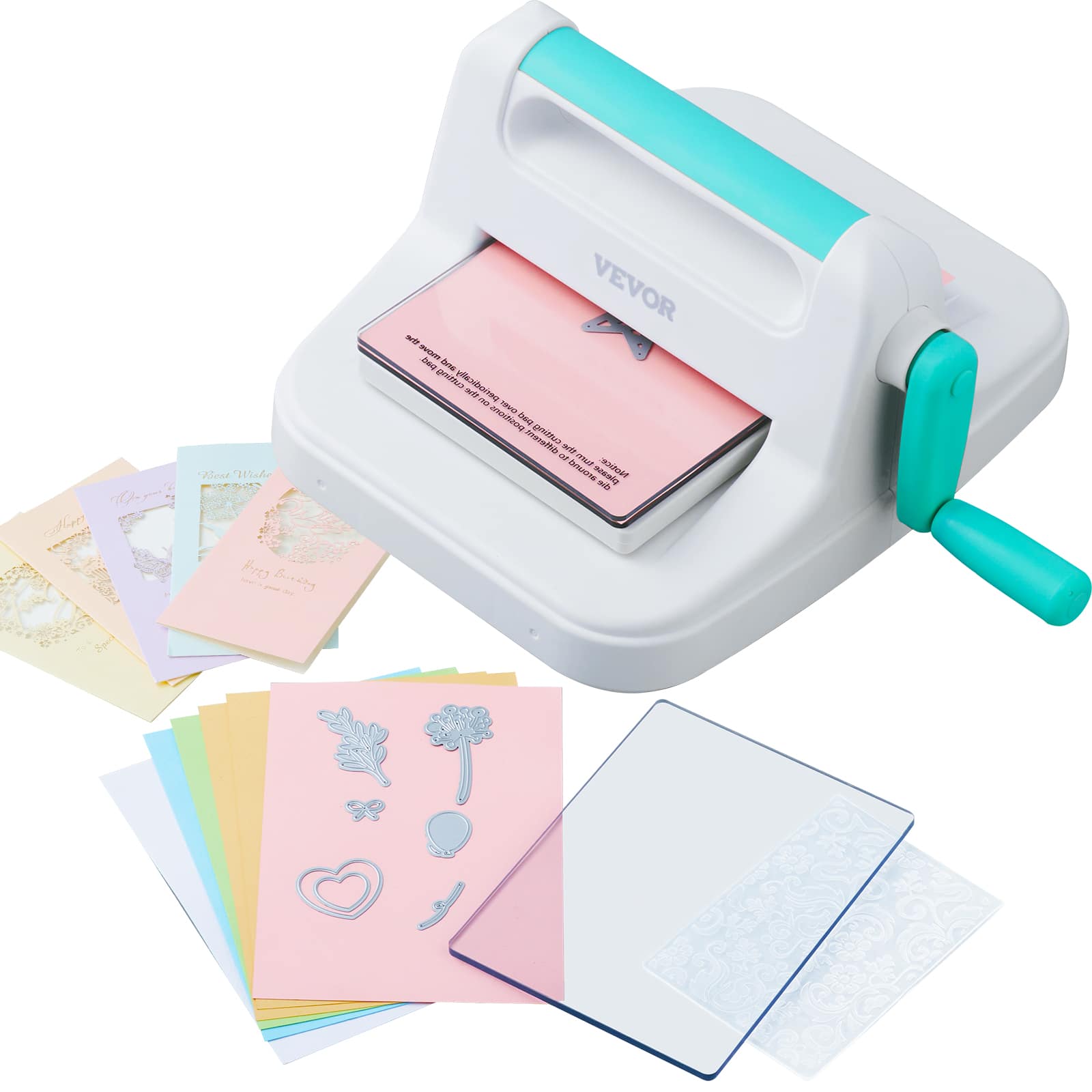 VEVOR - Manual Die Cutting & Embossing Machine, Portable Cut Machines, 6 inch Opening Scrapbooking Machine Full Kit Included - White,Green