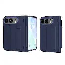 Dteck - For Apple iPhone Duo Case with Screen Protector, Heavy Duty Shockproof Cover with Stylus Pen Holder Wristband Kickstand - Blue