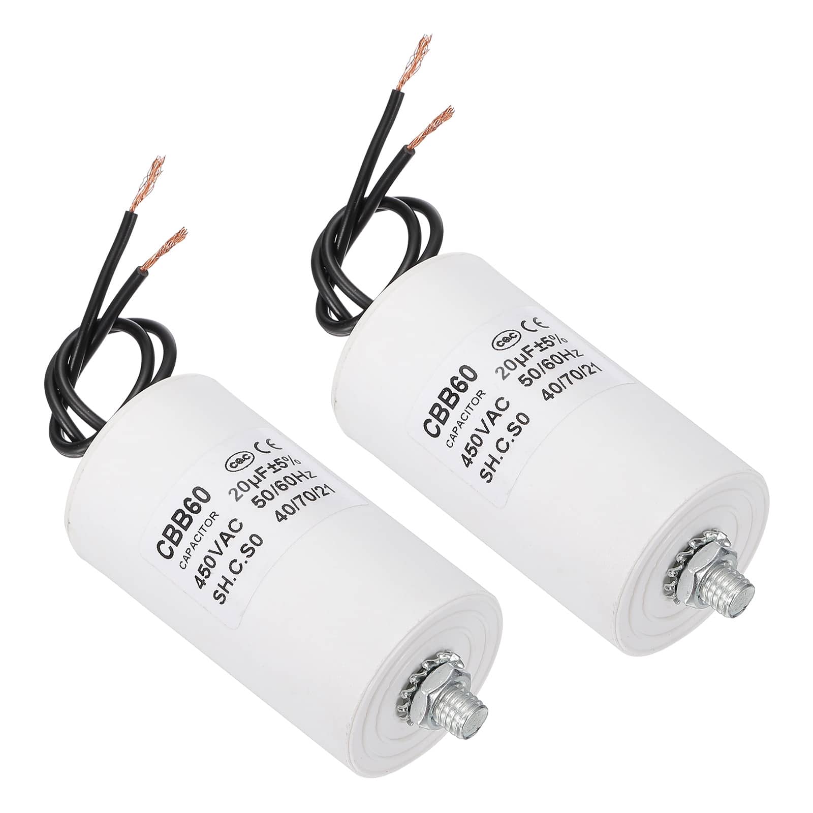 Unique Bargains - 2pcs 20uF CBB60 Running Capacitor, AC 450V 2 Wires 50/60Hz Cylinder with M8 Screw for Washing Machine, Water Pump - White price history on PriceWatchPro