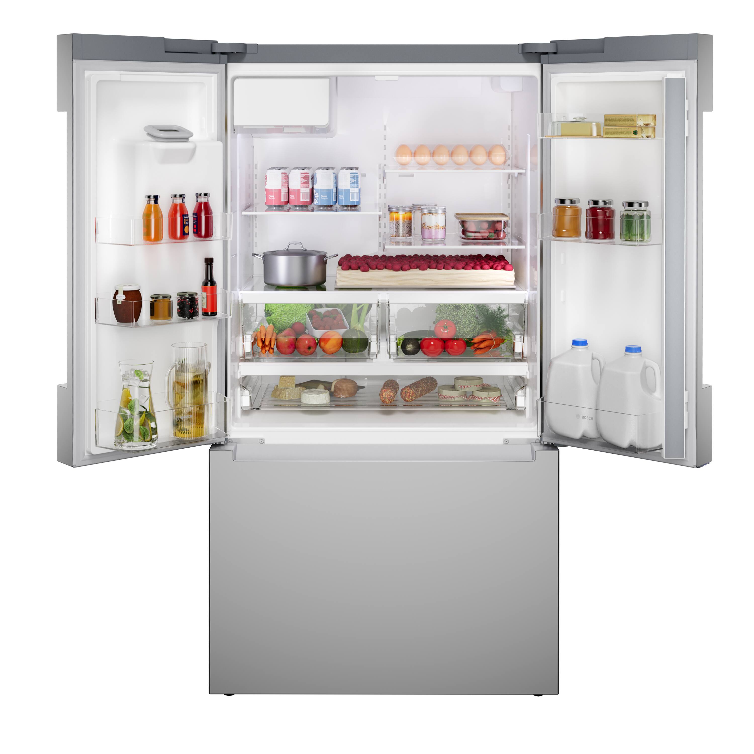 Alt View 7. Bosch - 100 Series 21.6 Cu. Ft. Bottom-Freezer French Door Counter-Depth Smart Refrigerator with External Water and Ice - Stainless Steel.