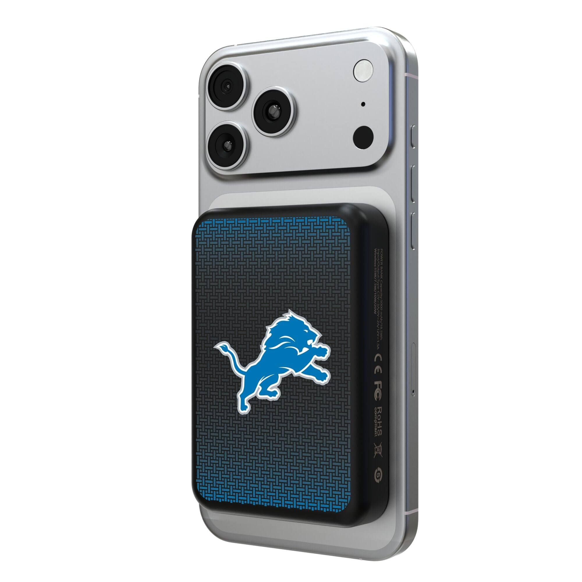Front. Keyscaper - Detroit Lions Wireless Magnetic Power Bank - Black.
