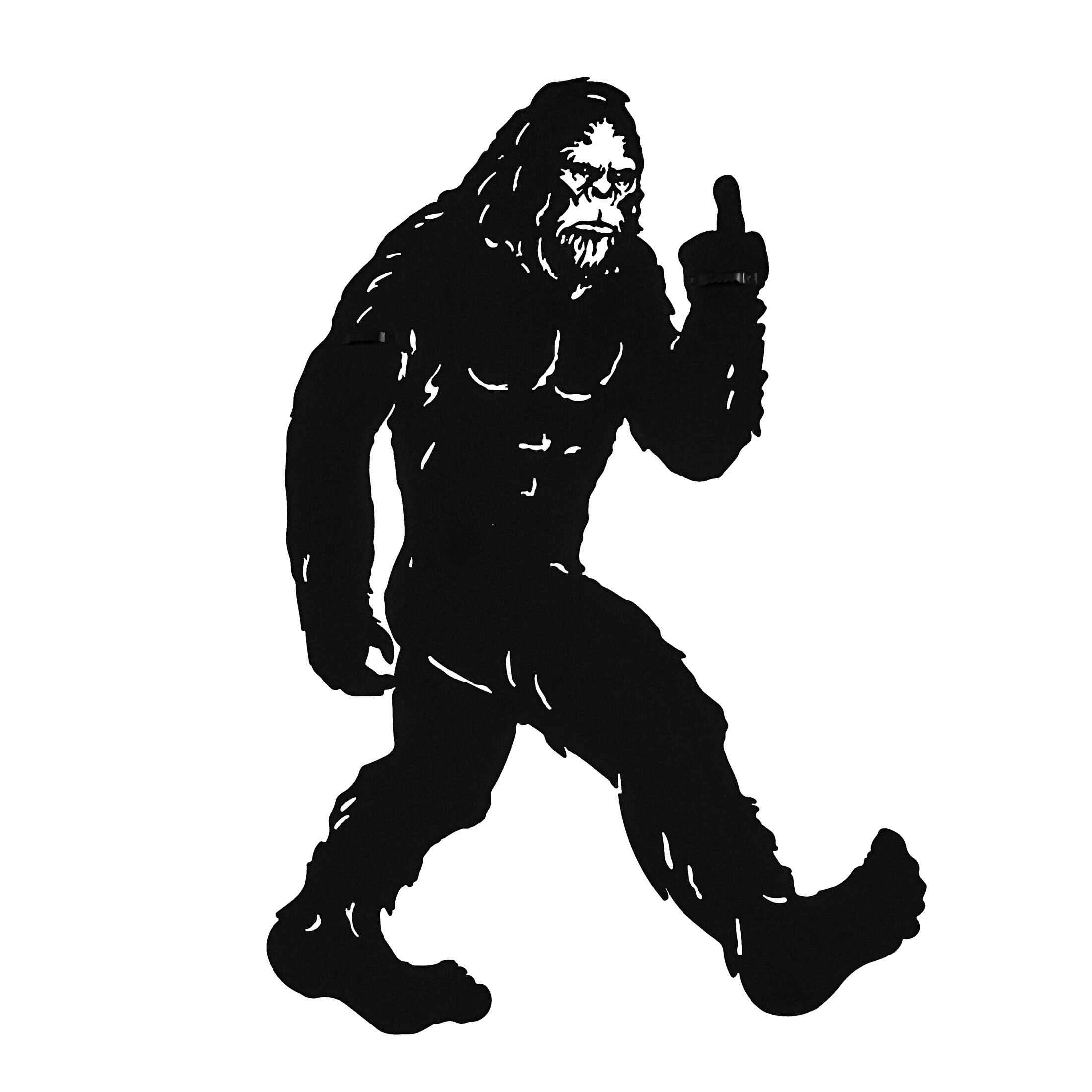 Alt View 2. Zeckos - Black Metal Laser Cut Rude Bigfoot Flipping The Bird Wall Sculpture Home Decor - Black.